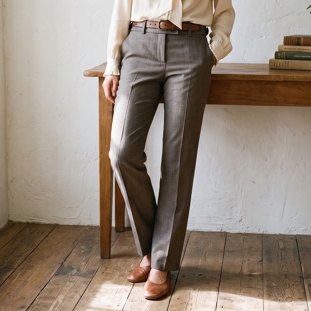 Chloe Womens Pants 12 Brown Straight Leg Wool Trousers Quiet Luxury Academia